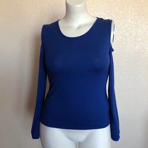 Soft Surroundings Cold Shoulder Knit Top Long Sleeves Size PS Blue New